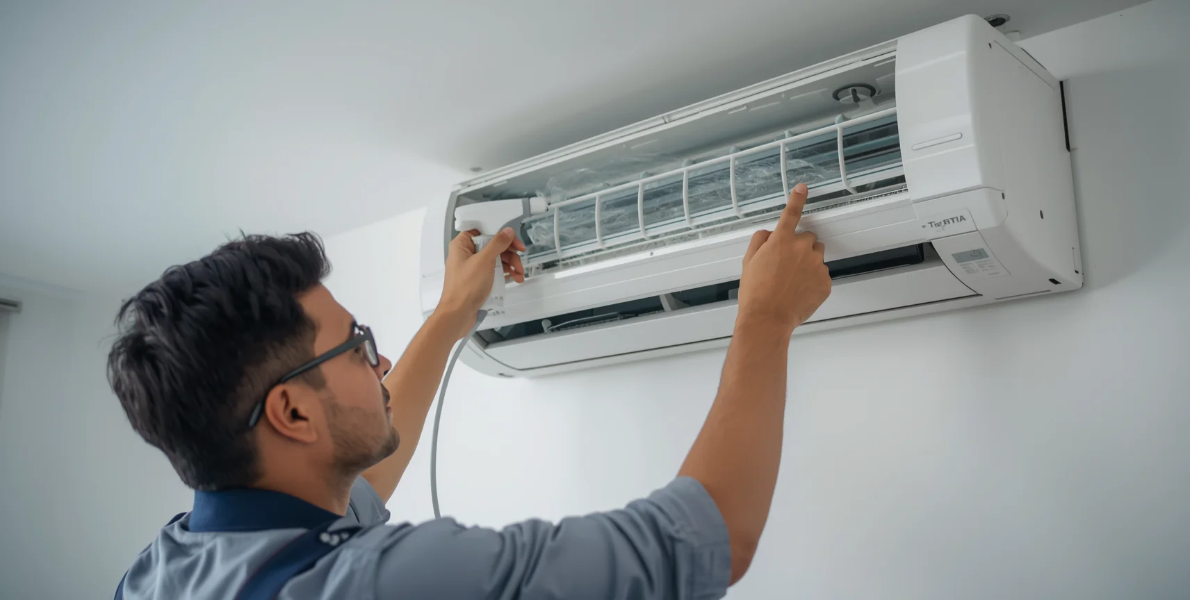 AC repair technician servicing a split air conditioner in Mirpur, Dhaka