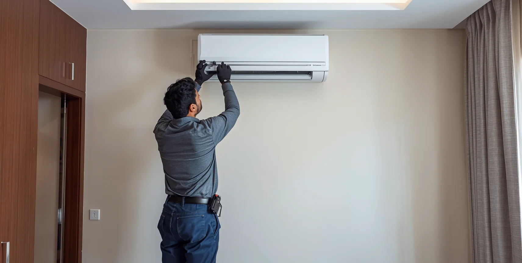 Reliable AC Service Ltd. certified technician servicing an AC unit in Dhaka