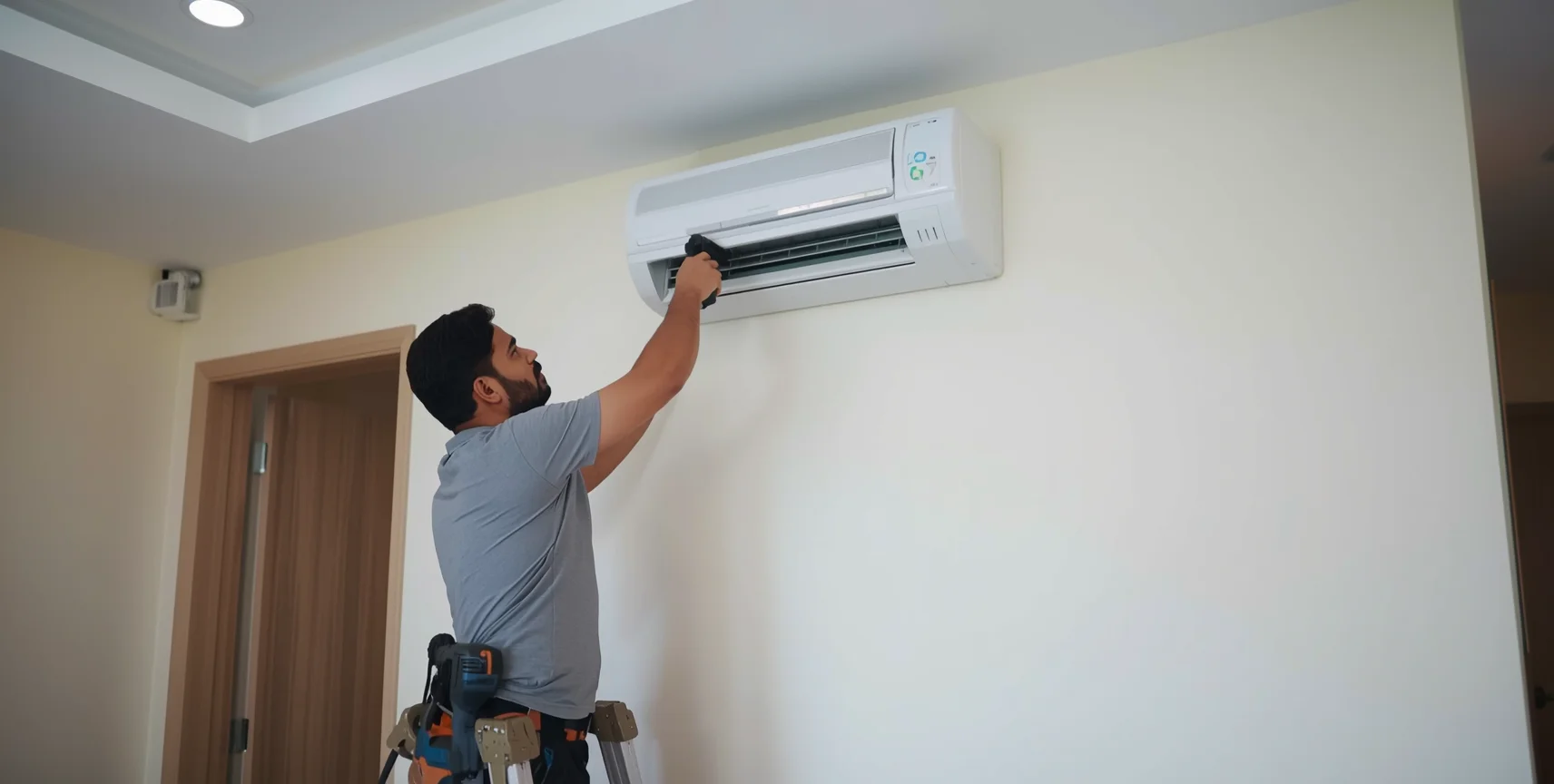 Reliable AC Service Ltd. technician repairing AC unit in Dhaka home