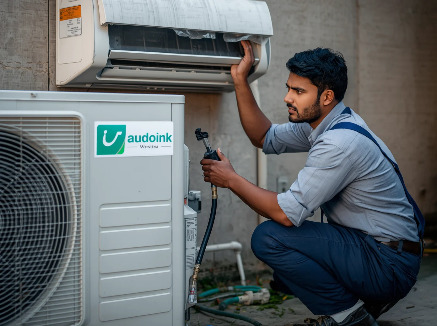 HVAC repair technician working on central air system in Dhaka