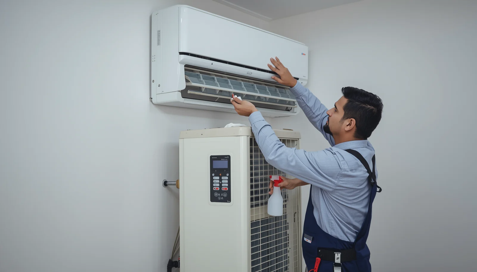 Reliable AC Service Ltd. technician performing HVAC maintenance in Dhaka office building