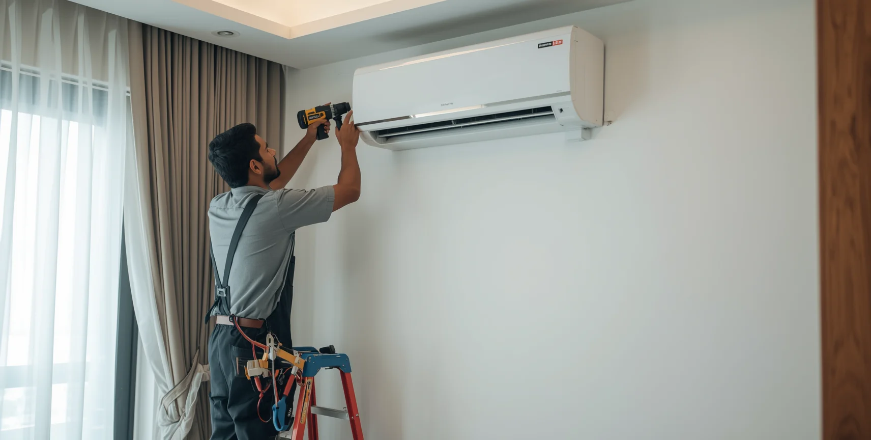 Reliable AC Service Ltd. technician repairing an air conditioner in Dhaka